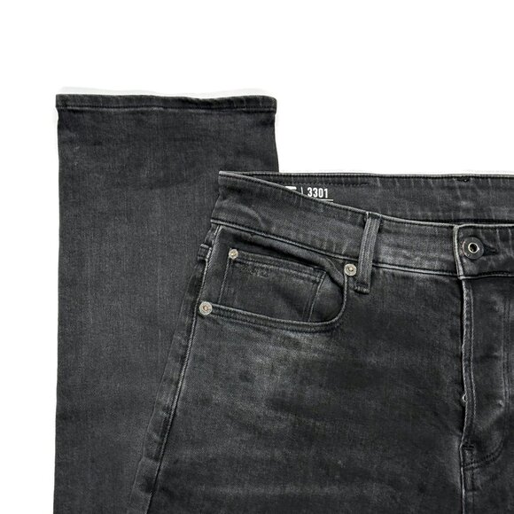 G Star Raw 3301 Straight Jeans Mens 31 x 34 Faded Black Button Fly Denim - Picture 4 of 12